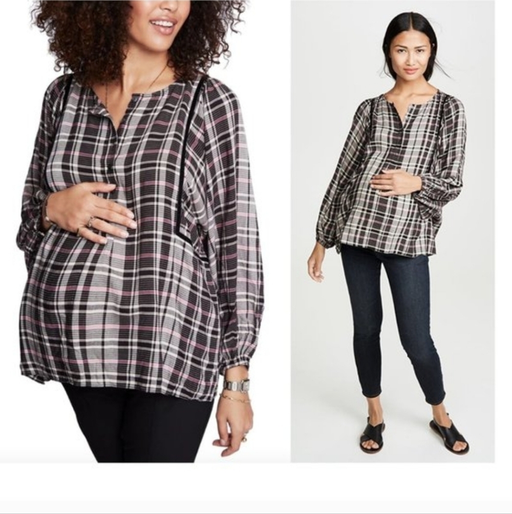 HATCH Maternity The Rose Top Plaid Popover Blouse Nursing Casual